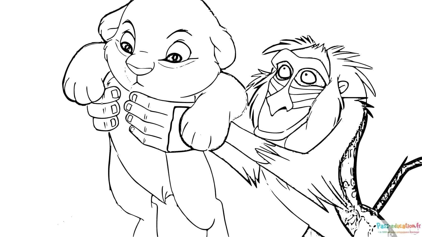 Coloriage Lionceau et singe à imprimer et colorier