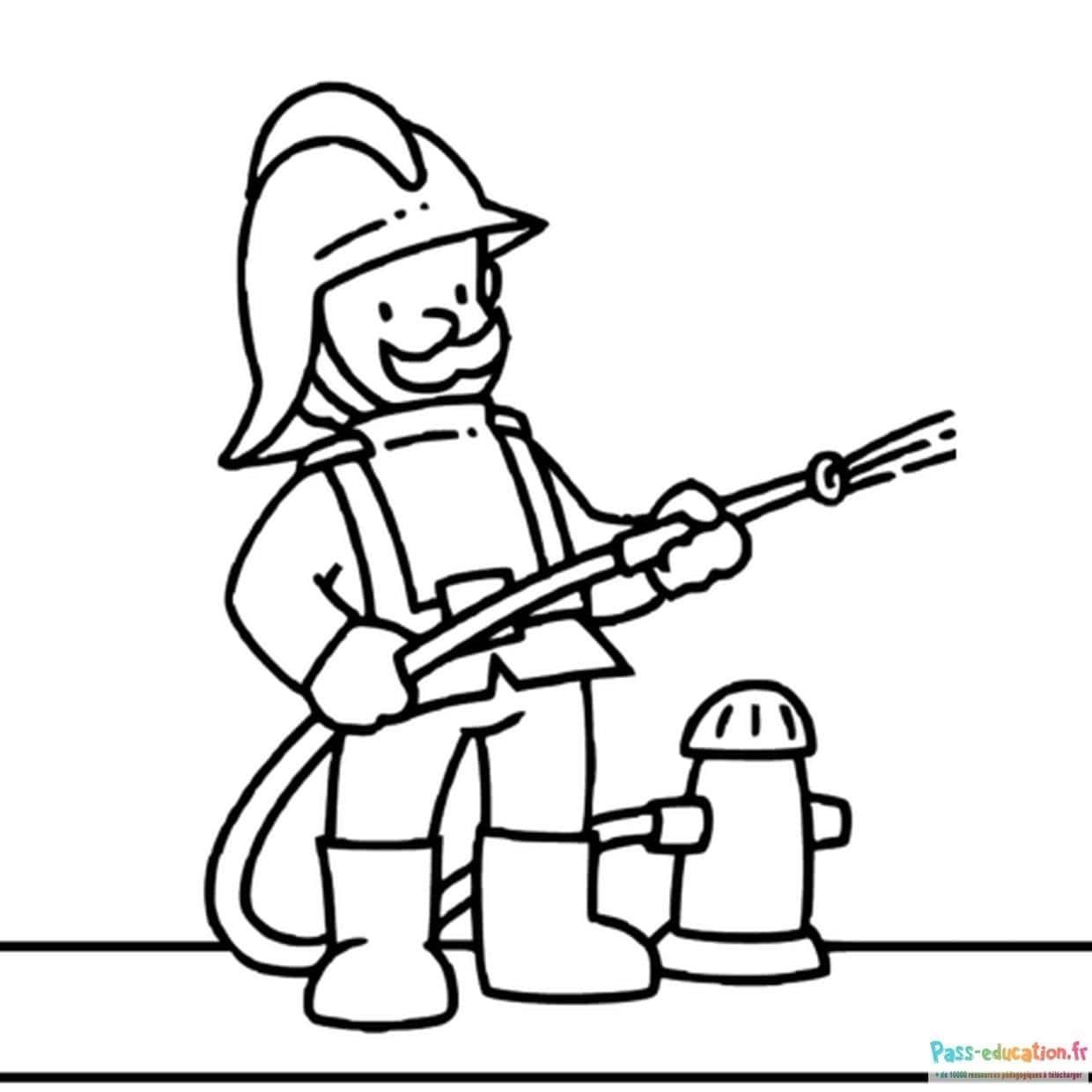 Coloriage Pompier en action à imprimer et colorier