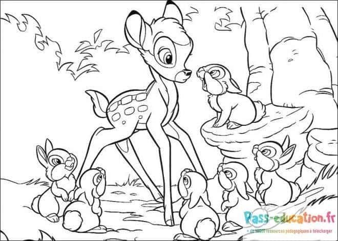 Coloriage Bambi et amis à imprimer et colorier