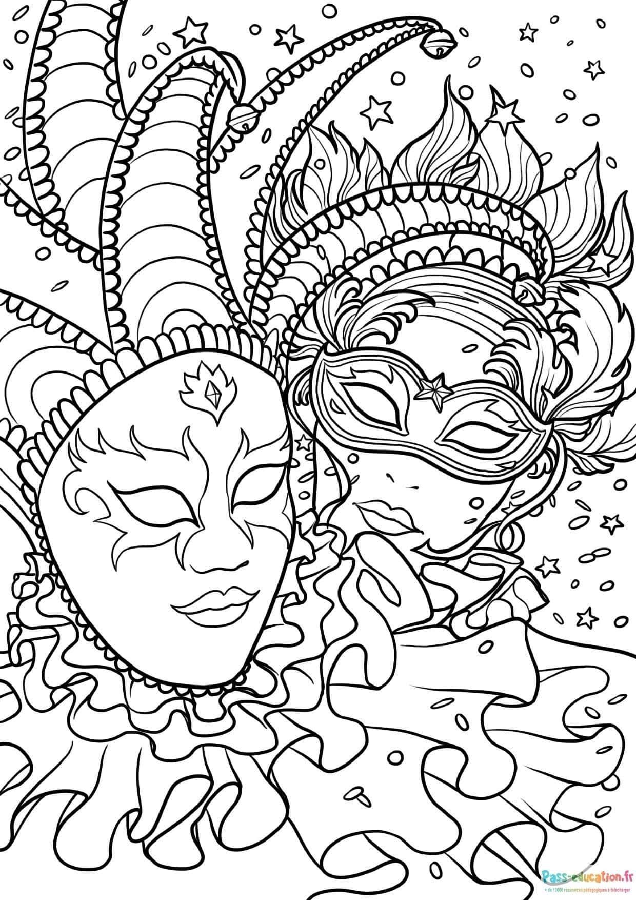 Coloriage Masques de Carnaval à imprimer et colorier