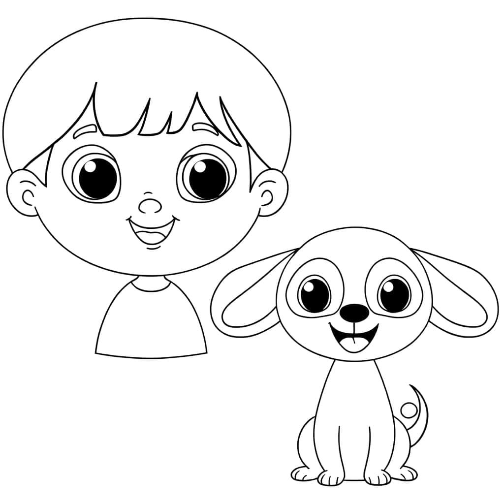 Coloriage Garçon et chien à imprimer et colorier