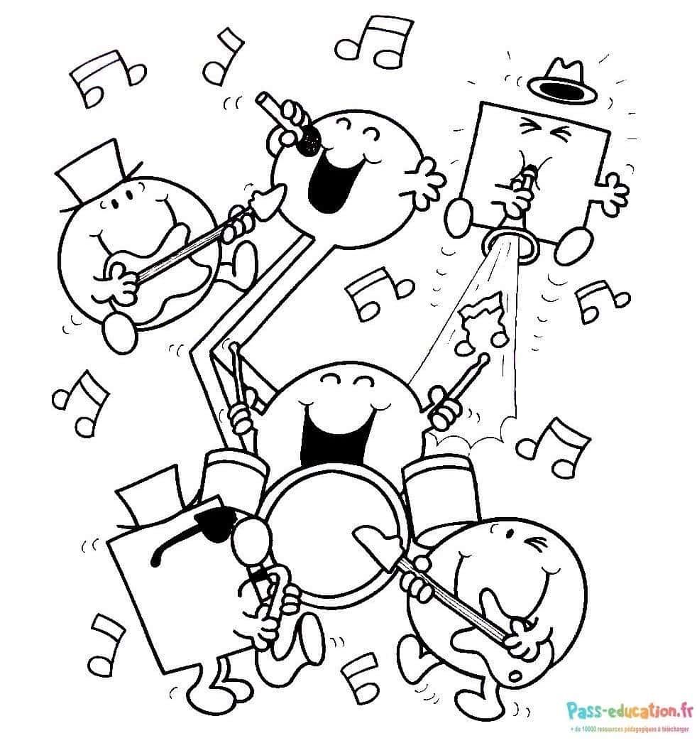 Coloriage Concert joyeux de Monsieur Madame à imprimer et colorier