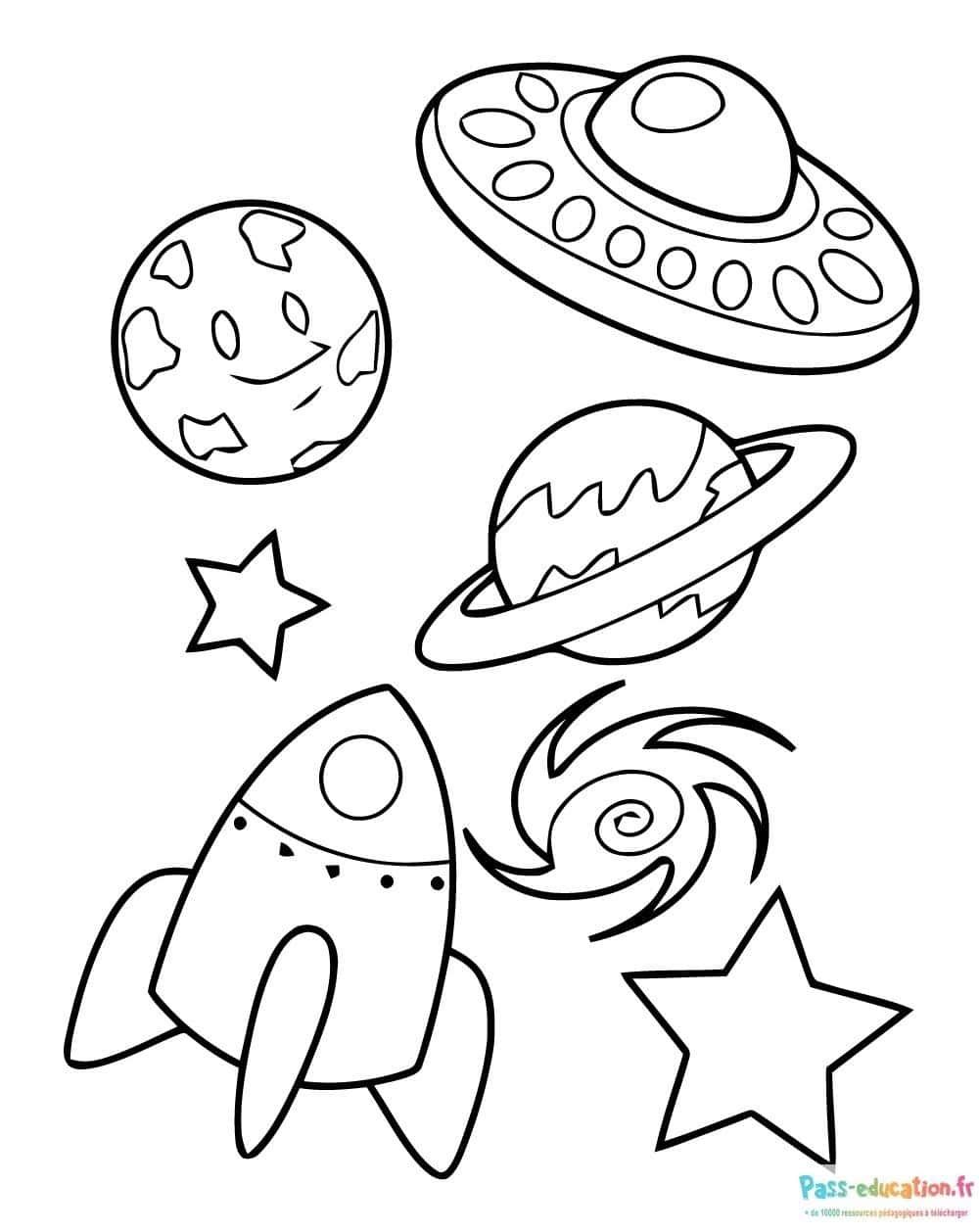 Coloriage Espace et fusée à imprimer et colorier