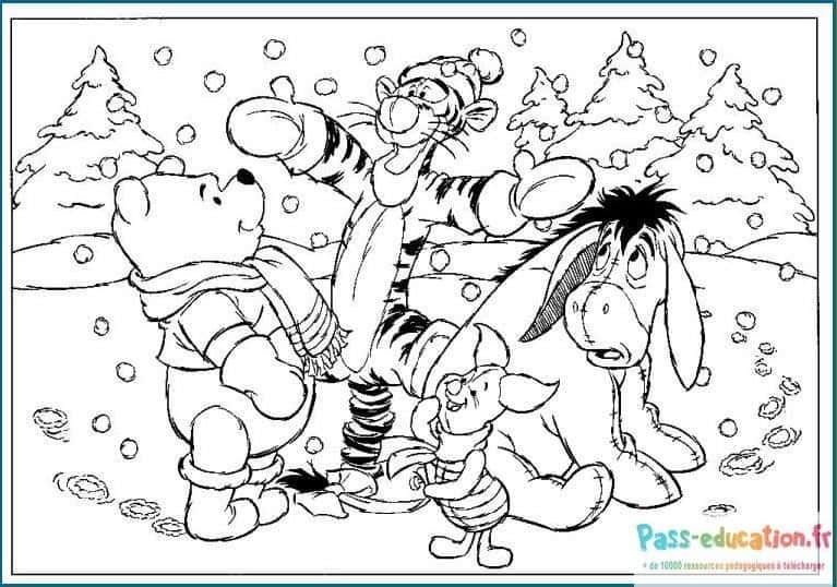 Coloriage Fête enneigée entre amis à imprimer et colorier