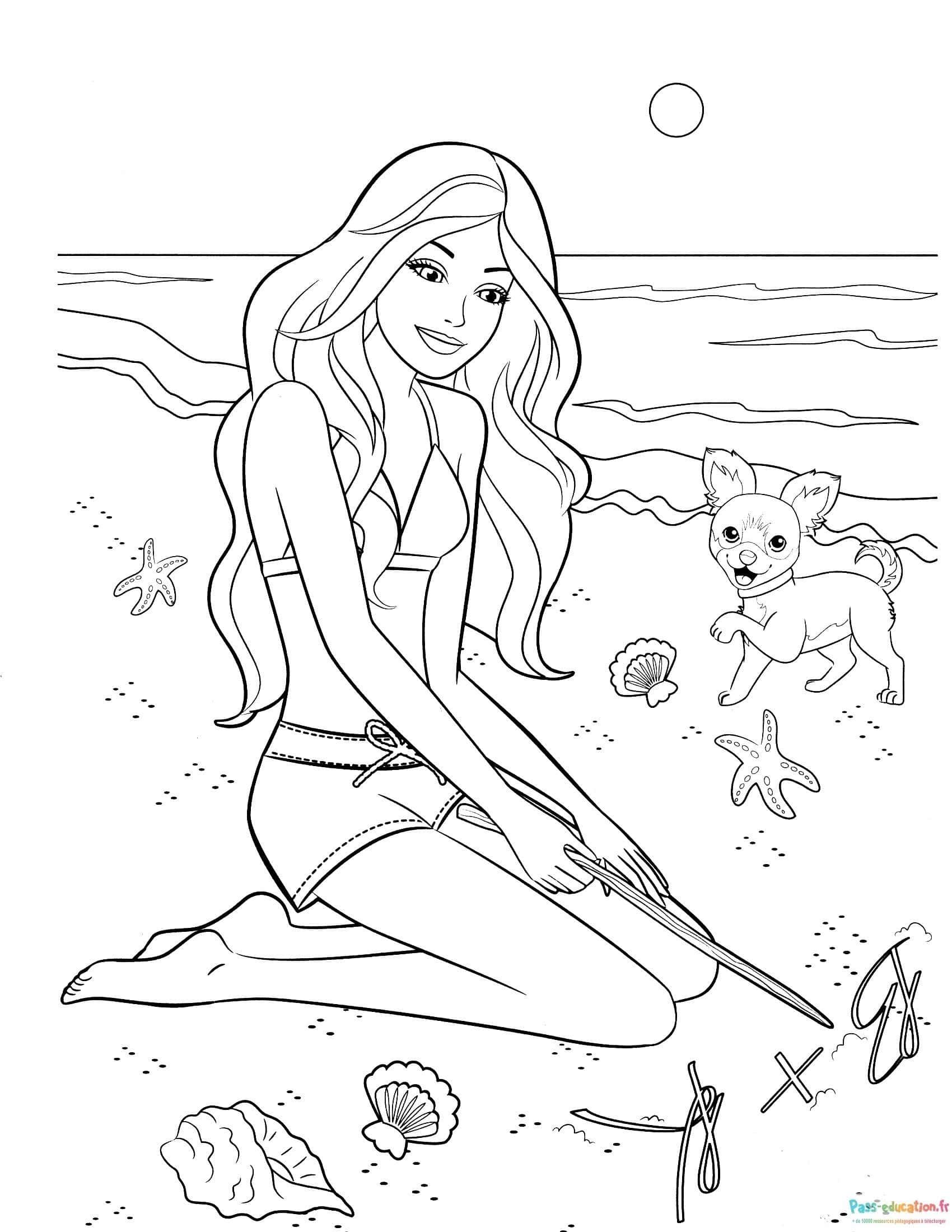 Coloriage Plage et chiot à imprimer et colorier