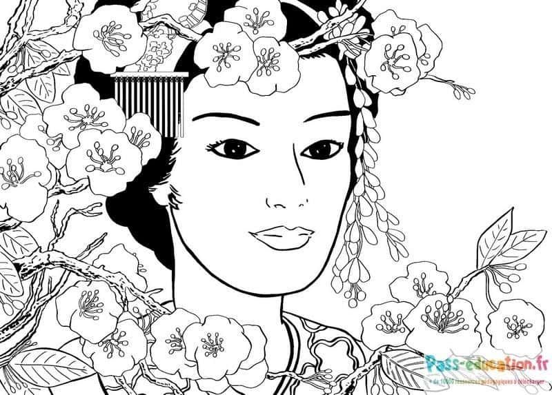 Coloriage Fleurs japonaises à imprimer et colorier