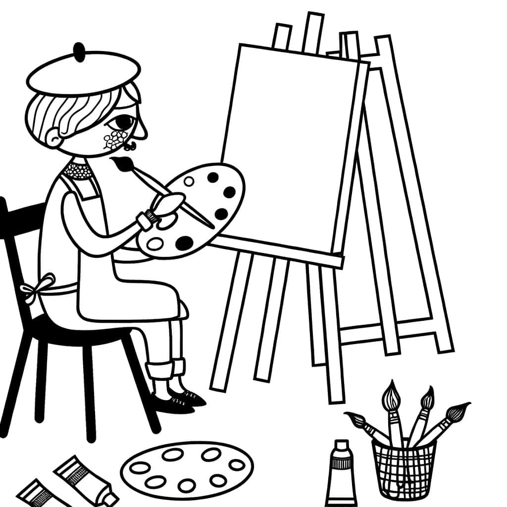Coloriage Artiste peignant à imprimer et colorier