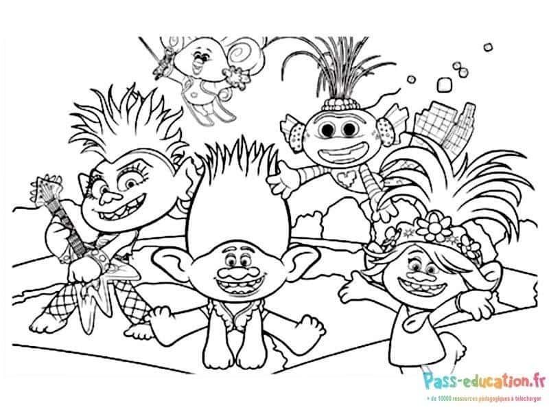 Coloriage Trolls en fête à imprimer et colorier
