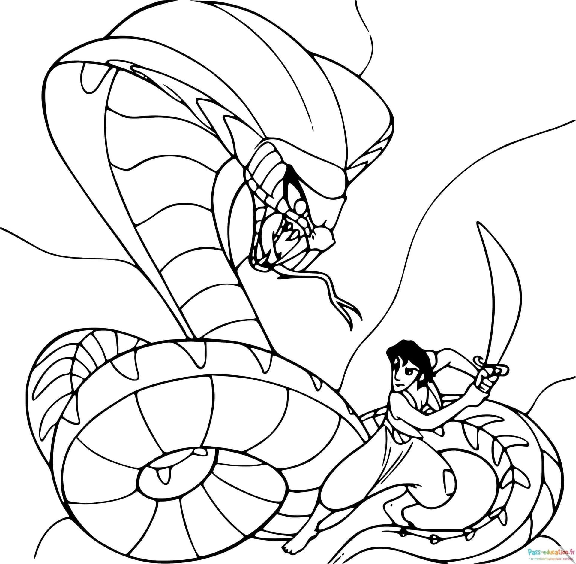Coloriage Aladdin contre serpent à imprimer et colorier