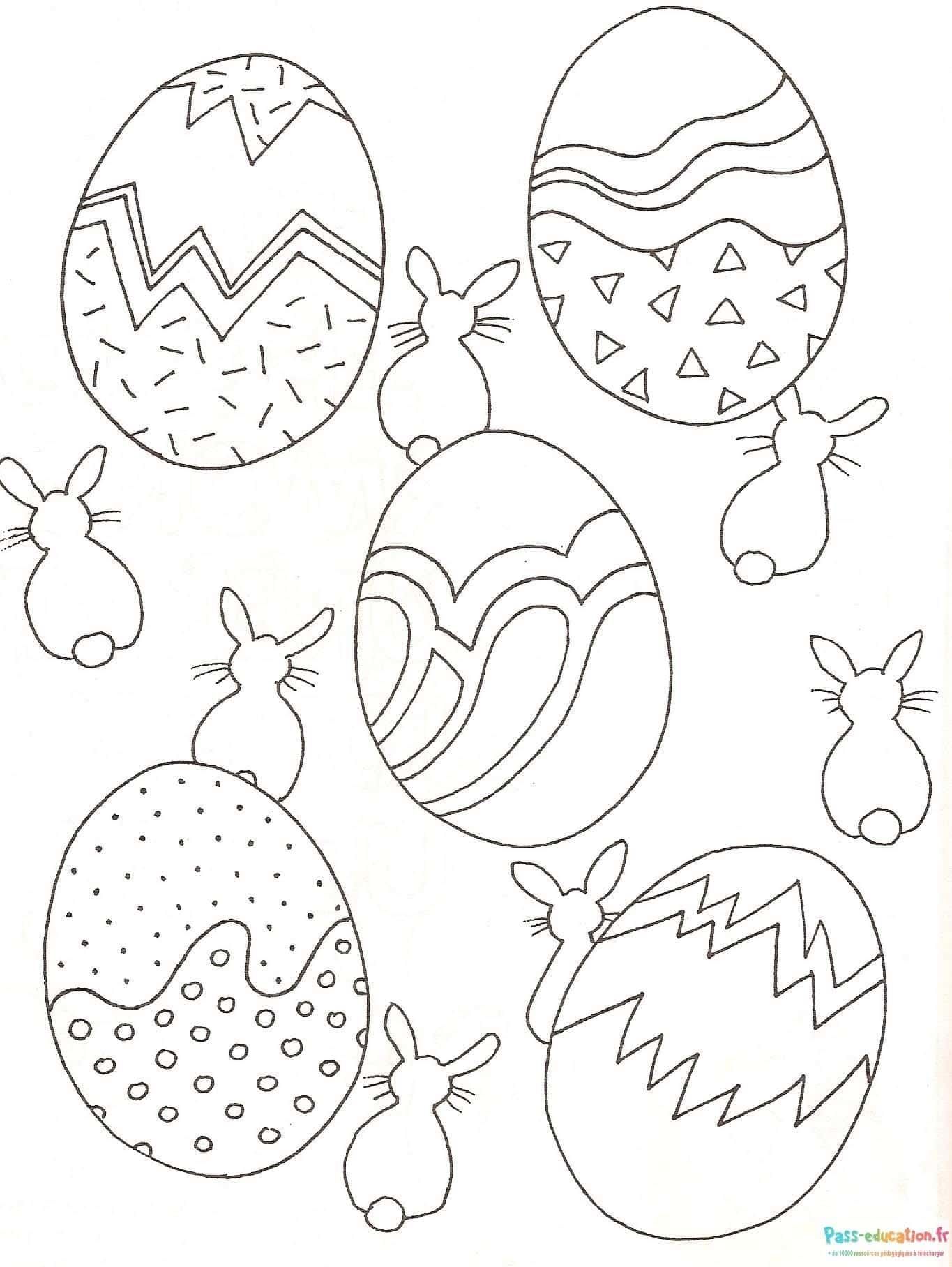 Coloriage Œufs et lapins de Pâques à imprimer et colorier