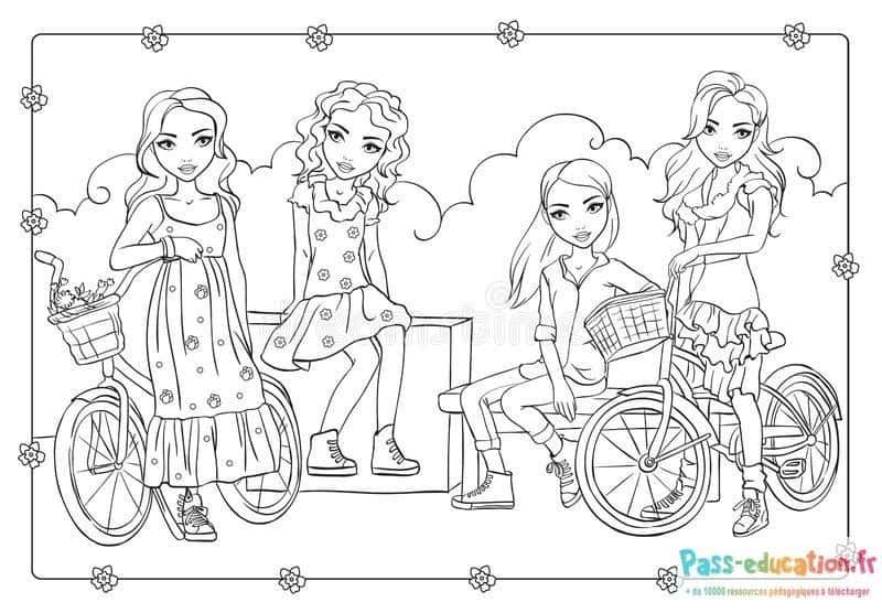 Coloriage Amies et vélos à imprimer et colorier