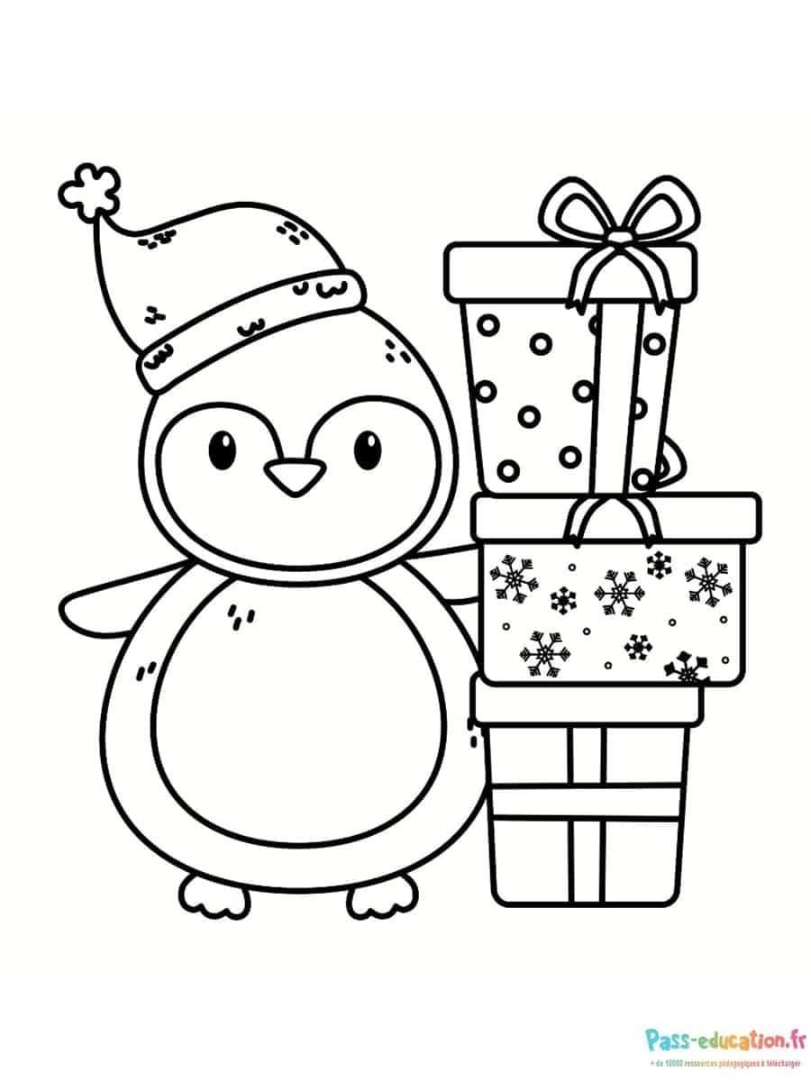 Coloriage Pingouin cadeaux à imprimer et colorier
