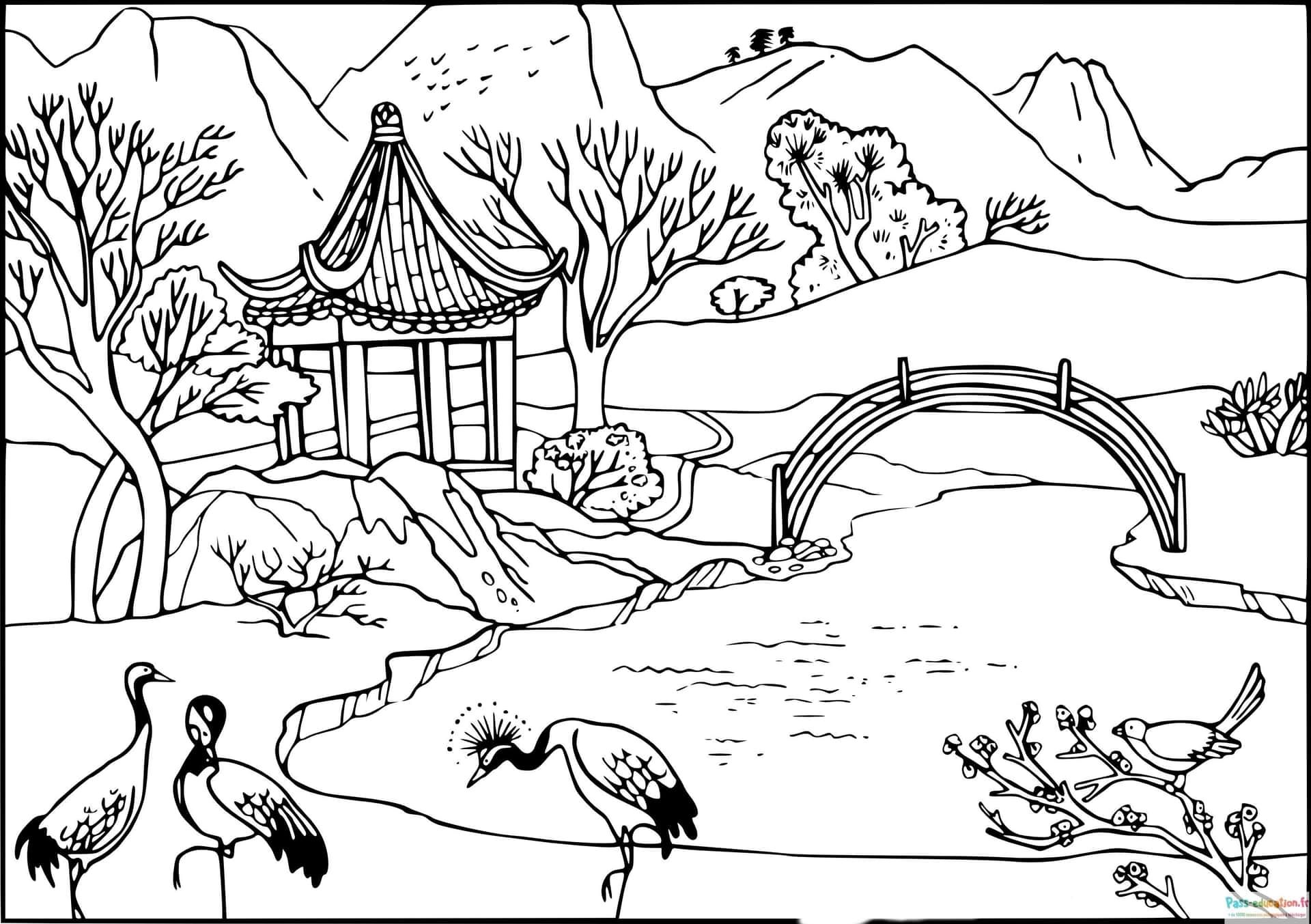 Coloriage Jardin paisible à imprimer et colorier