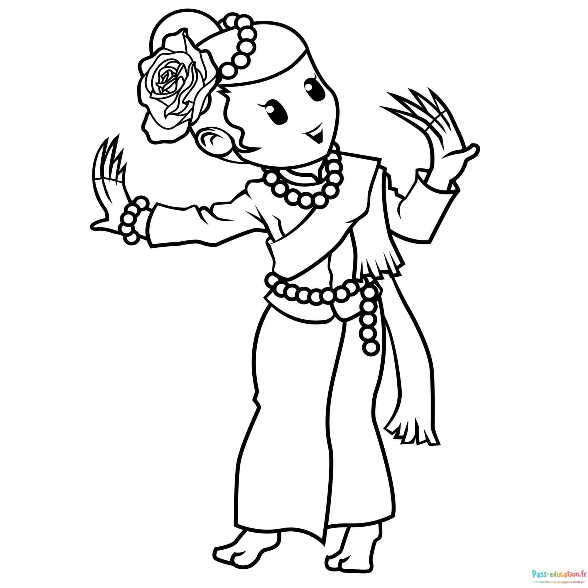 Coloriage Danseuse indienne à imprimer et colorier