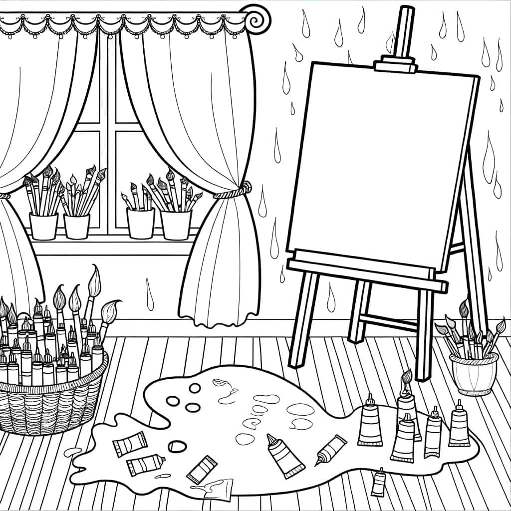 Coloriage Atelier de peinture à imprimer et colorier