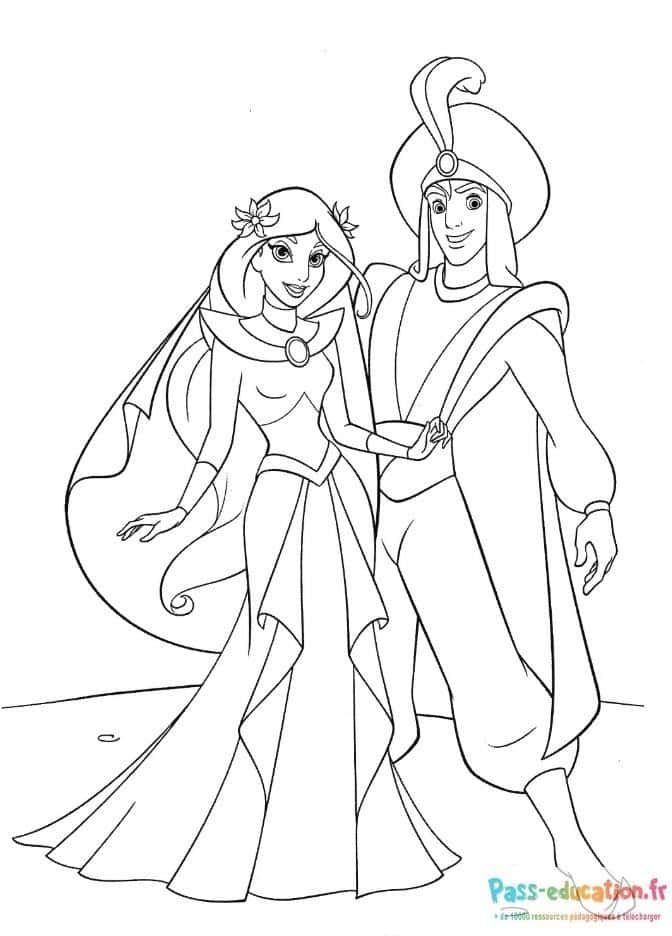 Coloriage Aladdin et Jasmine à imprimer et colorier