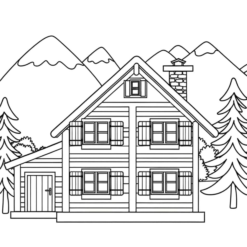 Coloriage Chalet montagne à imprimer et colorier