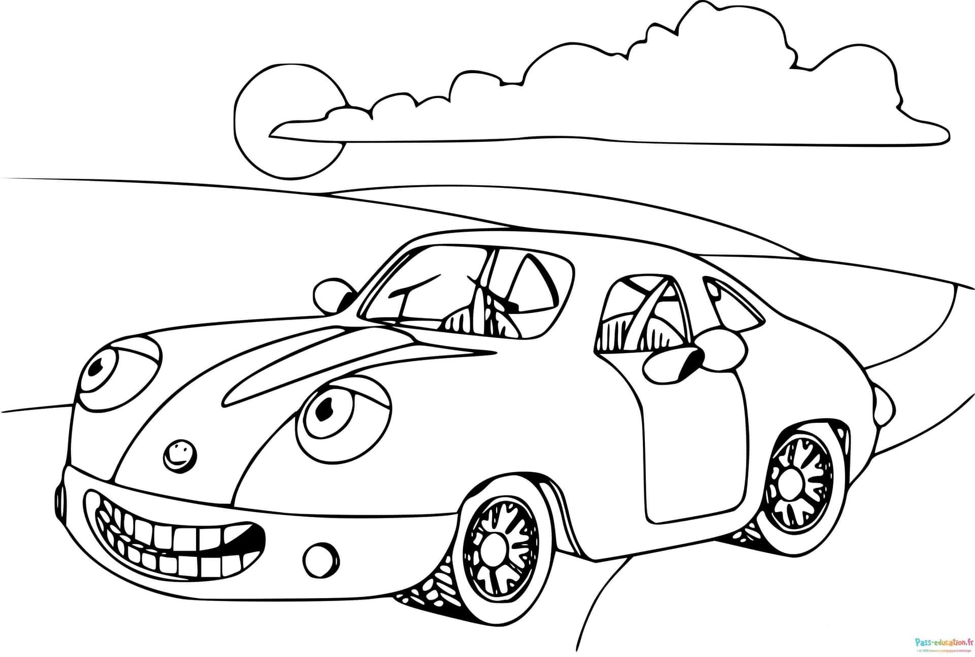 Coloriage Voiture souriante à imprimer et colorier