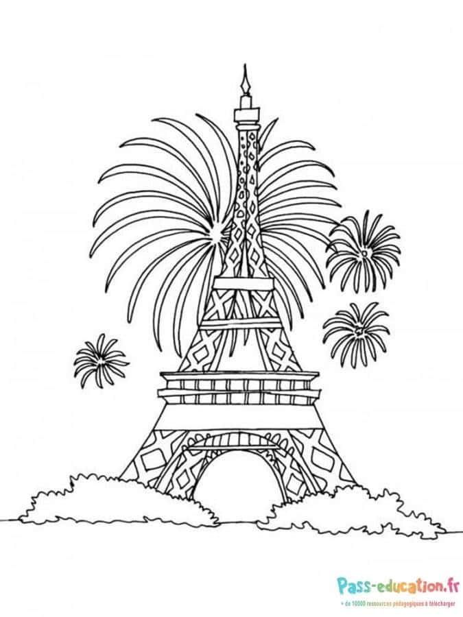 Coloriage Tour Eiffel festive à imprimer et colorier
