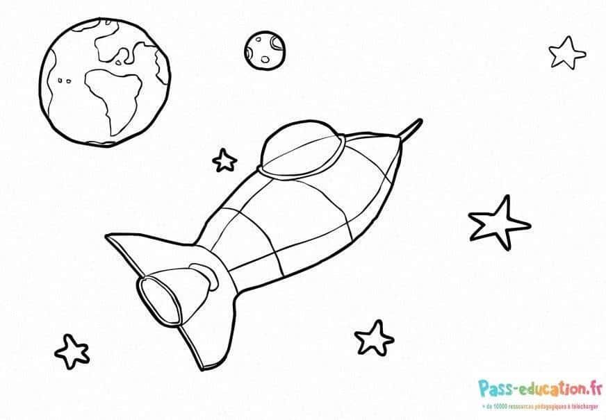 Coloriage Fusée dans l'espace à imprimer et colorier