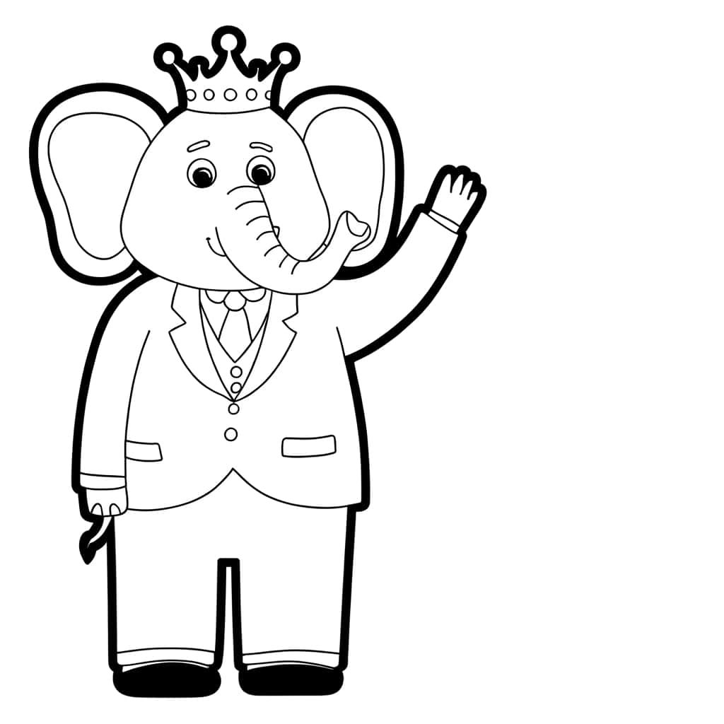 Coloriage Éléphant roi salutation à imprimer et colorier