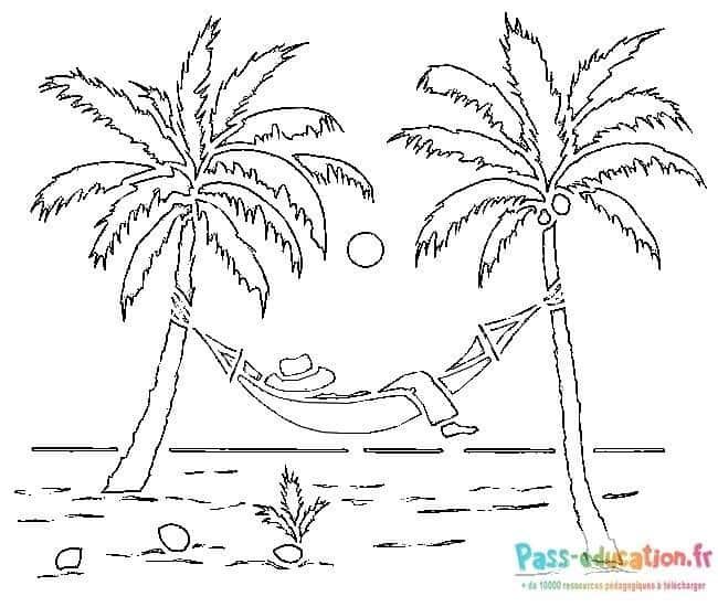 Coloriage Plage tropicale à imprimer et colorier
