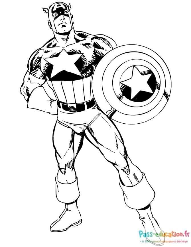 Coloriage Super-héros avec bouclier à imprimer et colorier
