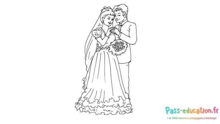 Coloriage Couple de mariés à imprimer et colorier