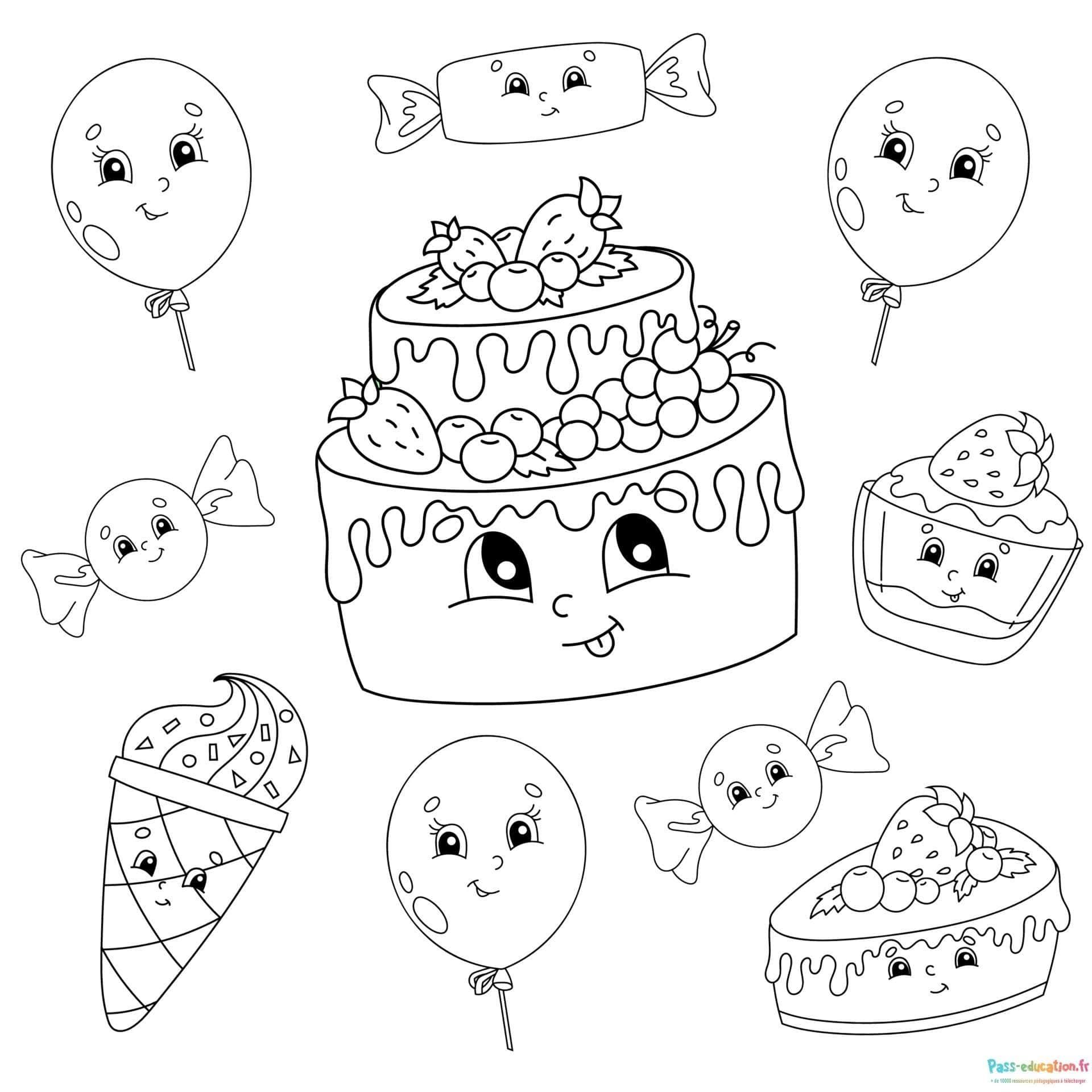Coloriage Fête d'anniversaire sucrée à imprimer et colorier