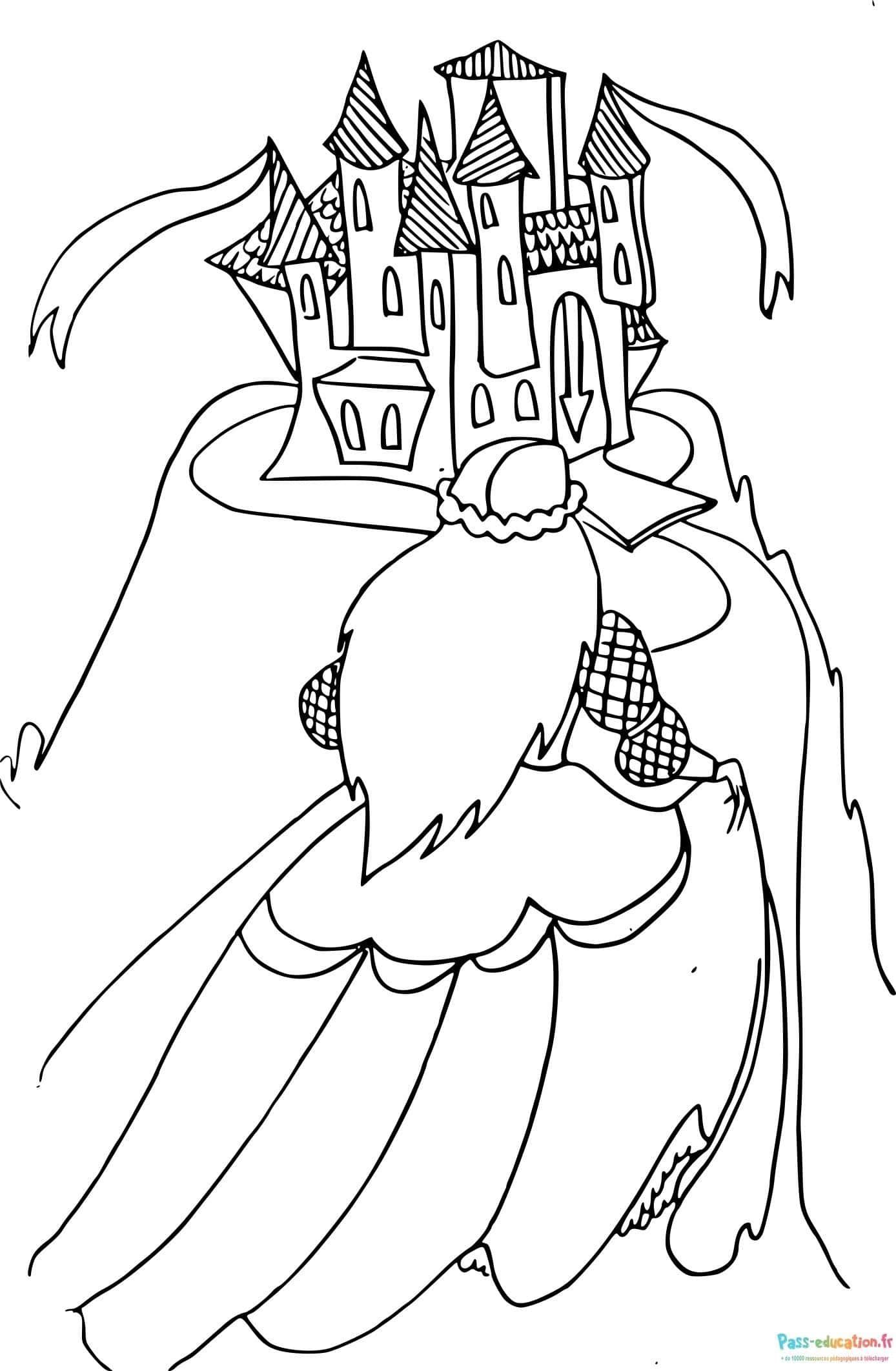 Coloriage Princesse au château à imprimer et colorier