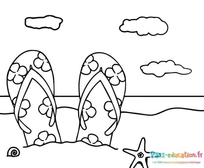 Coloriage Tongs à la plage à imprimer et colorier