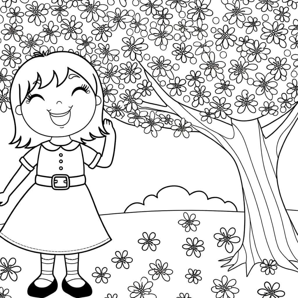 Coloriage Fille printanière à imprimer et colorier