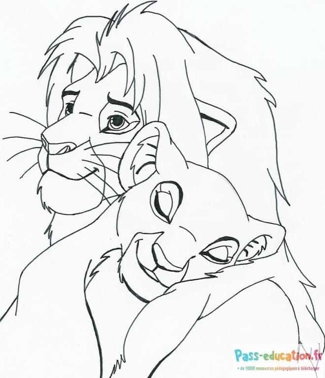 Coloriage Amis lionceaux câlins à imprimer et colorier