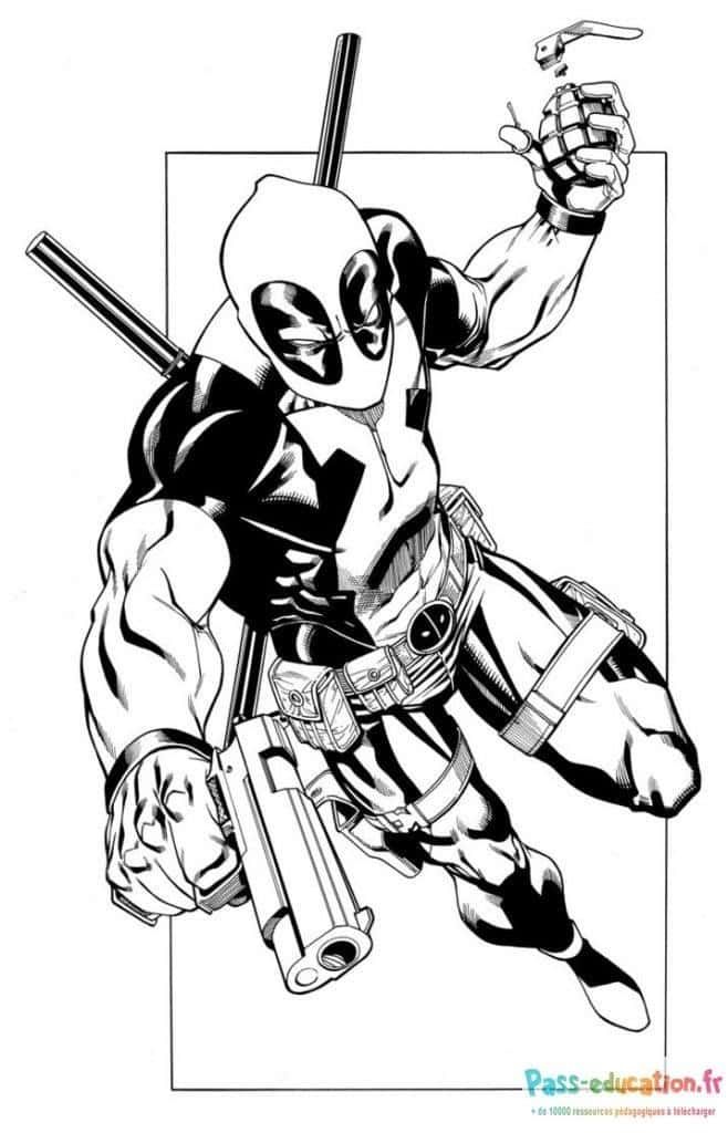 Coloriage Deadpool en action à imprimer et colorier