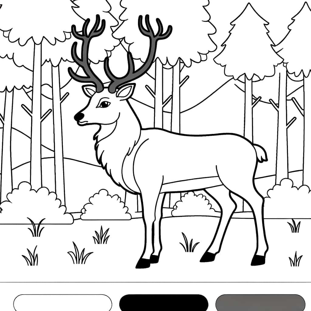 Coloriage Cerf en Forêt à imprimer et colorier