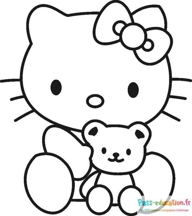 Coloriage Hello Kitty et ours à imprimer et colorier