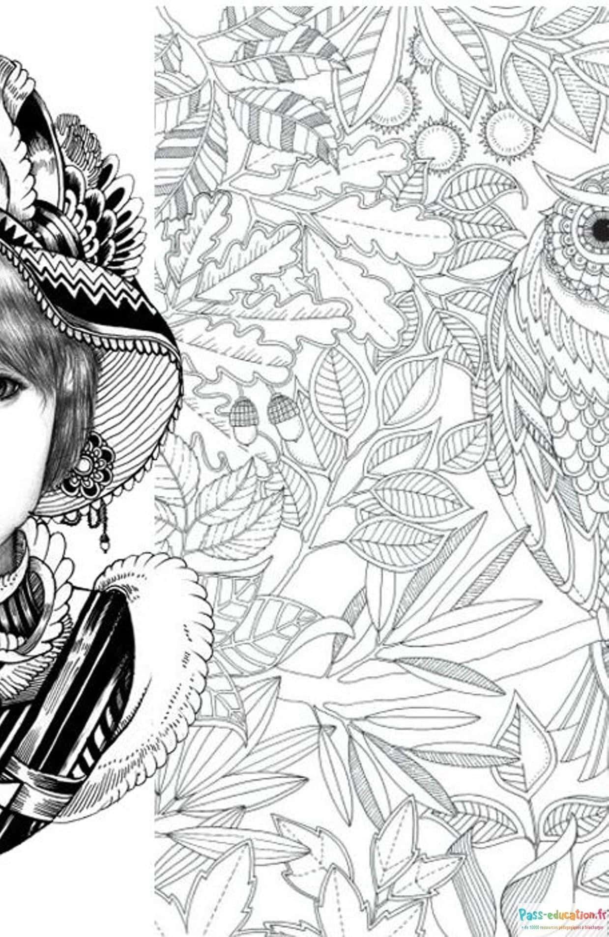Coloriage Jeune femme et hibou à imprimer et colorier