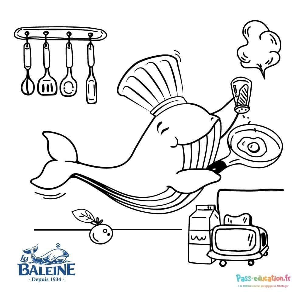 Coloriage Chef baleine cuisinier à imprimer et colorier