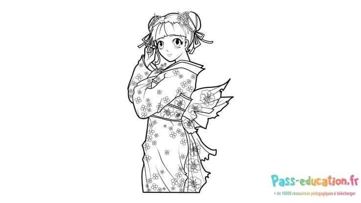 Coloriage Jeune fille manga à imprimer et colorier