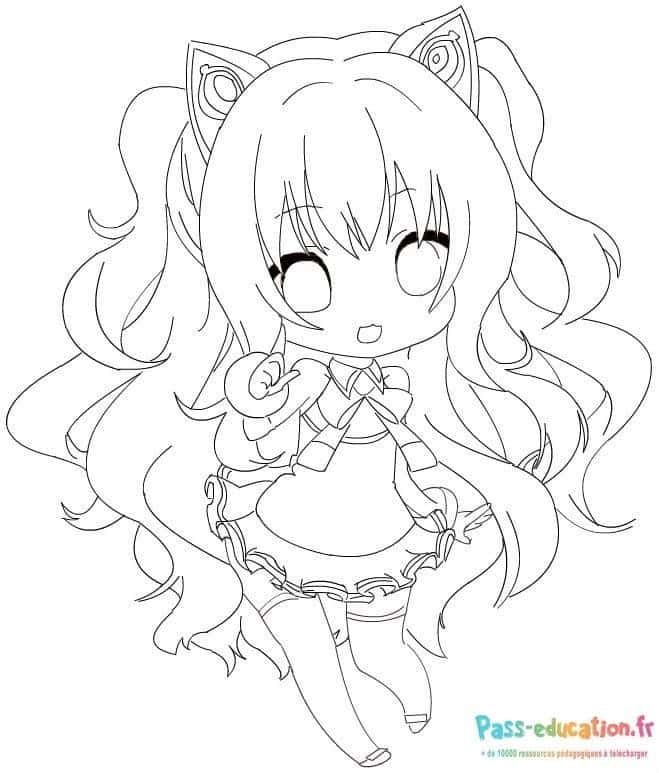 Coloriage Fille chat anime à imprimer et colorier