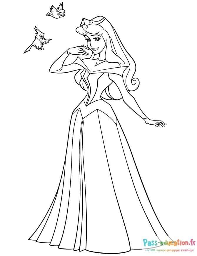 Coloriage Princesse et oiseaux à imprimer et colorier