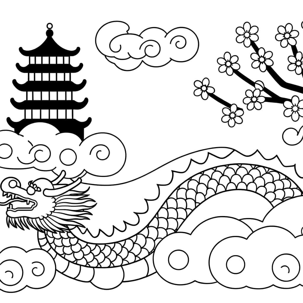 Coloriage Dragon chinois à imprimer et colorier