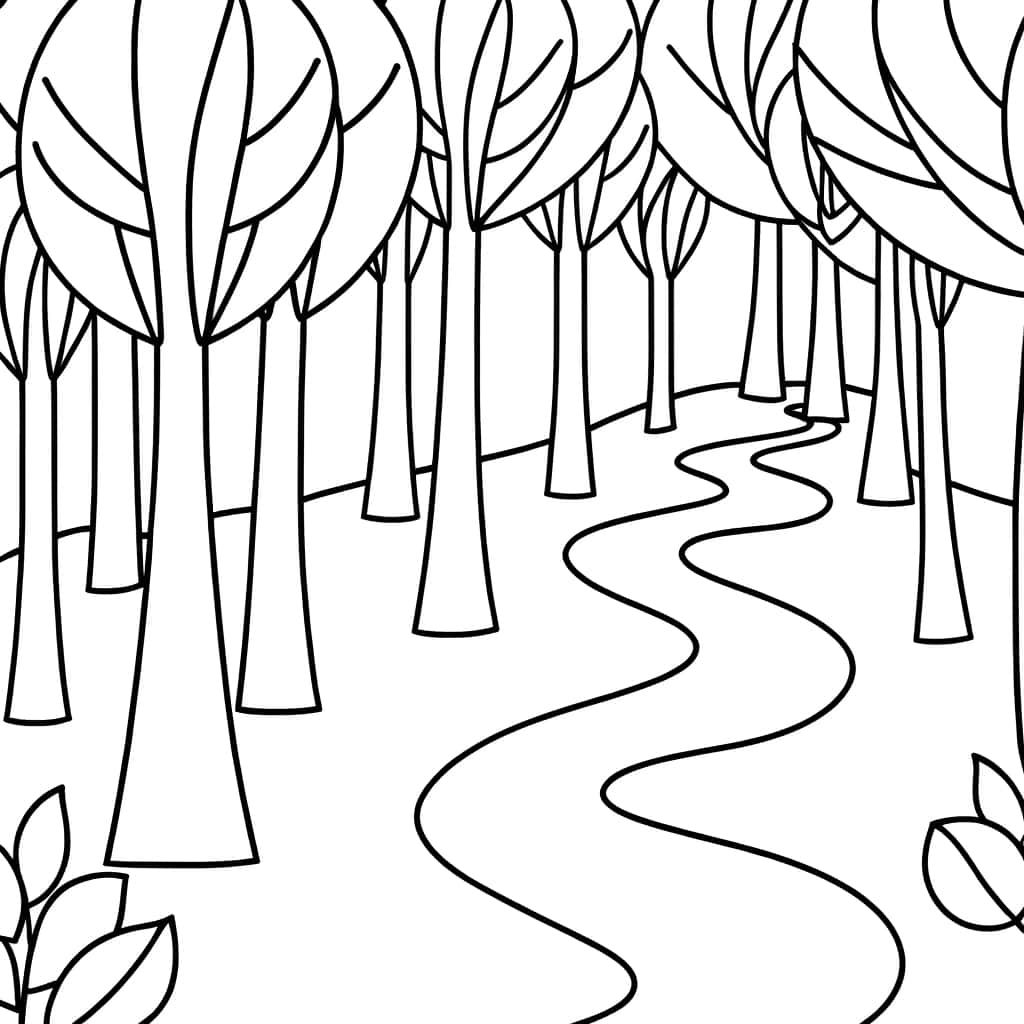 Coloriage Chemin dans la forêt à imprimer et colorier