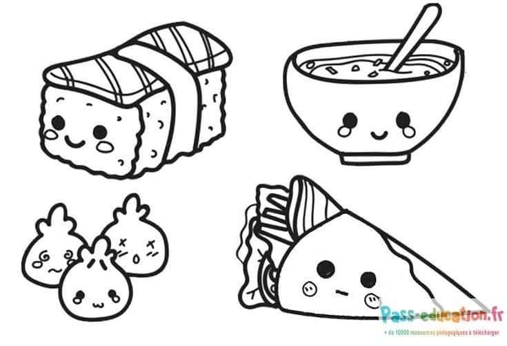 Coloriage Nourriture kawaii à imprimer et colorier