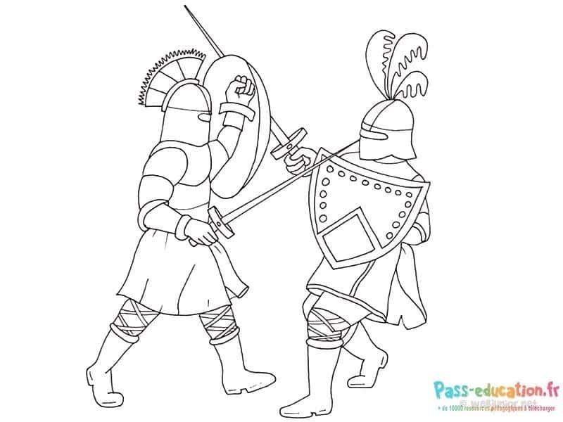 Coloriage Duel de chevaliers à imprimer et colorier