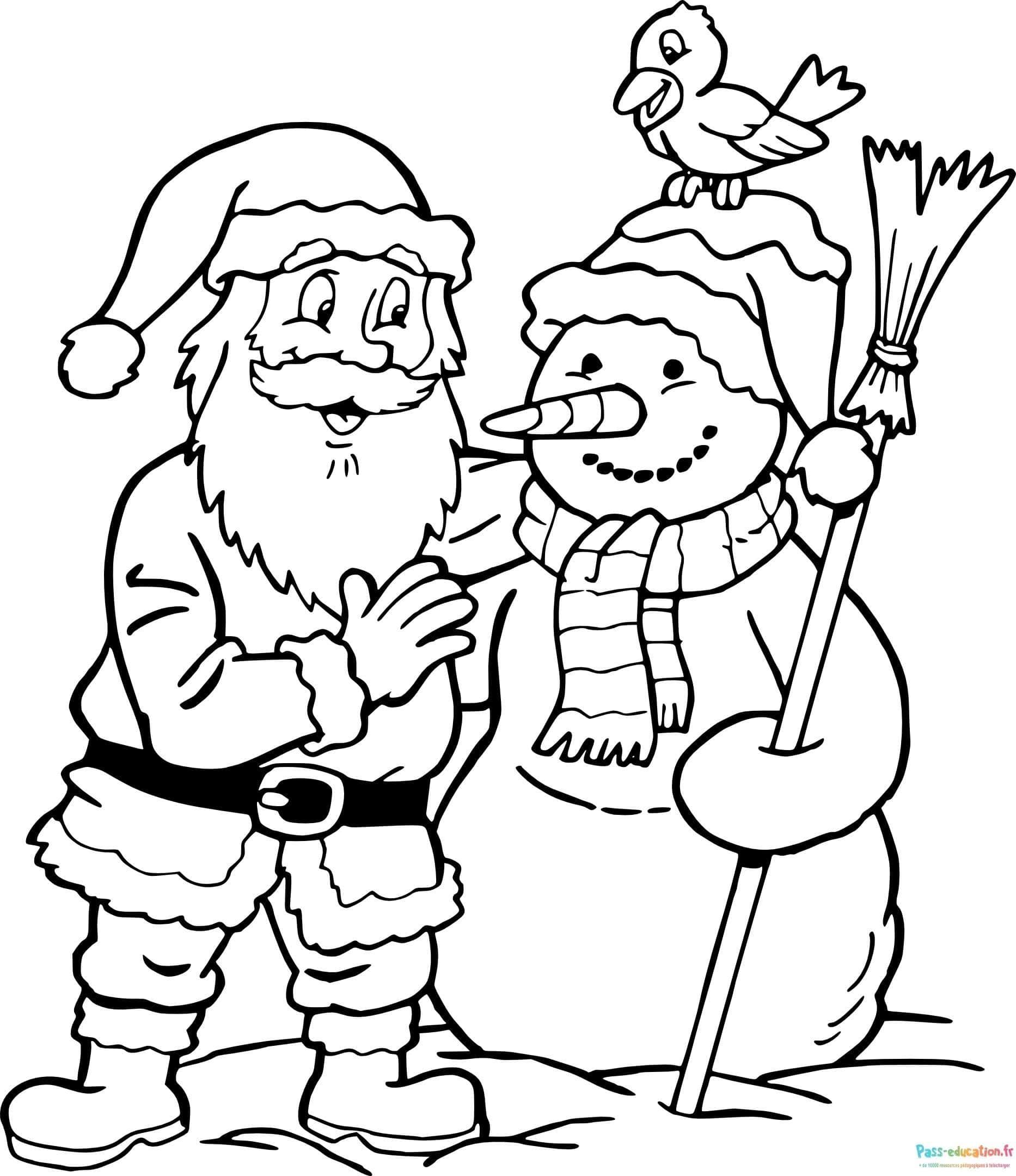 Coloriage Père Noël et bonhomme de neige à imprimer et colorier