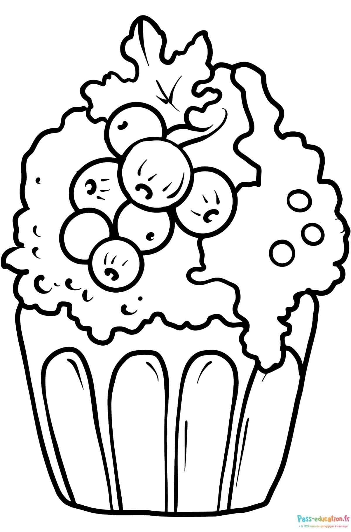 Coloriage Cupcake aux raisins à imprimer et colorier