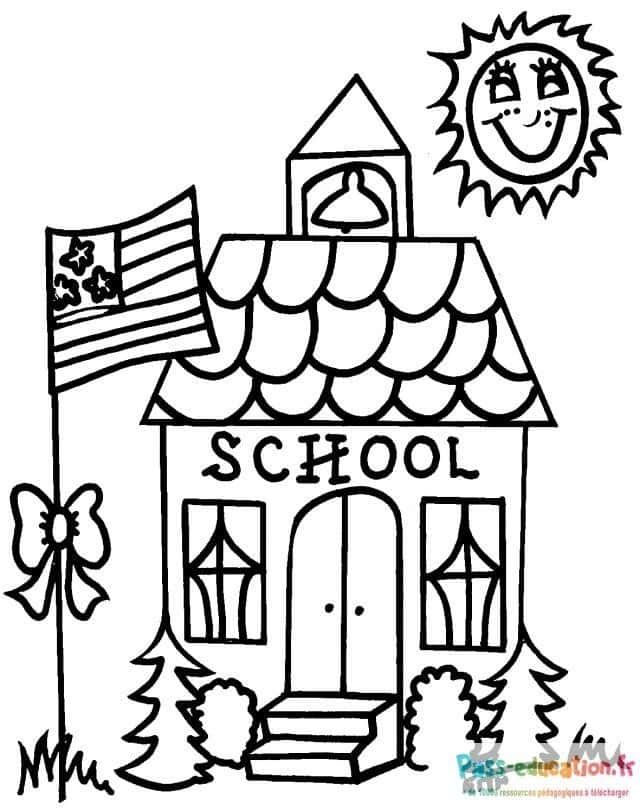 Coloriage École ensoleillée à imprimer et colorier