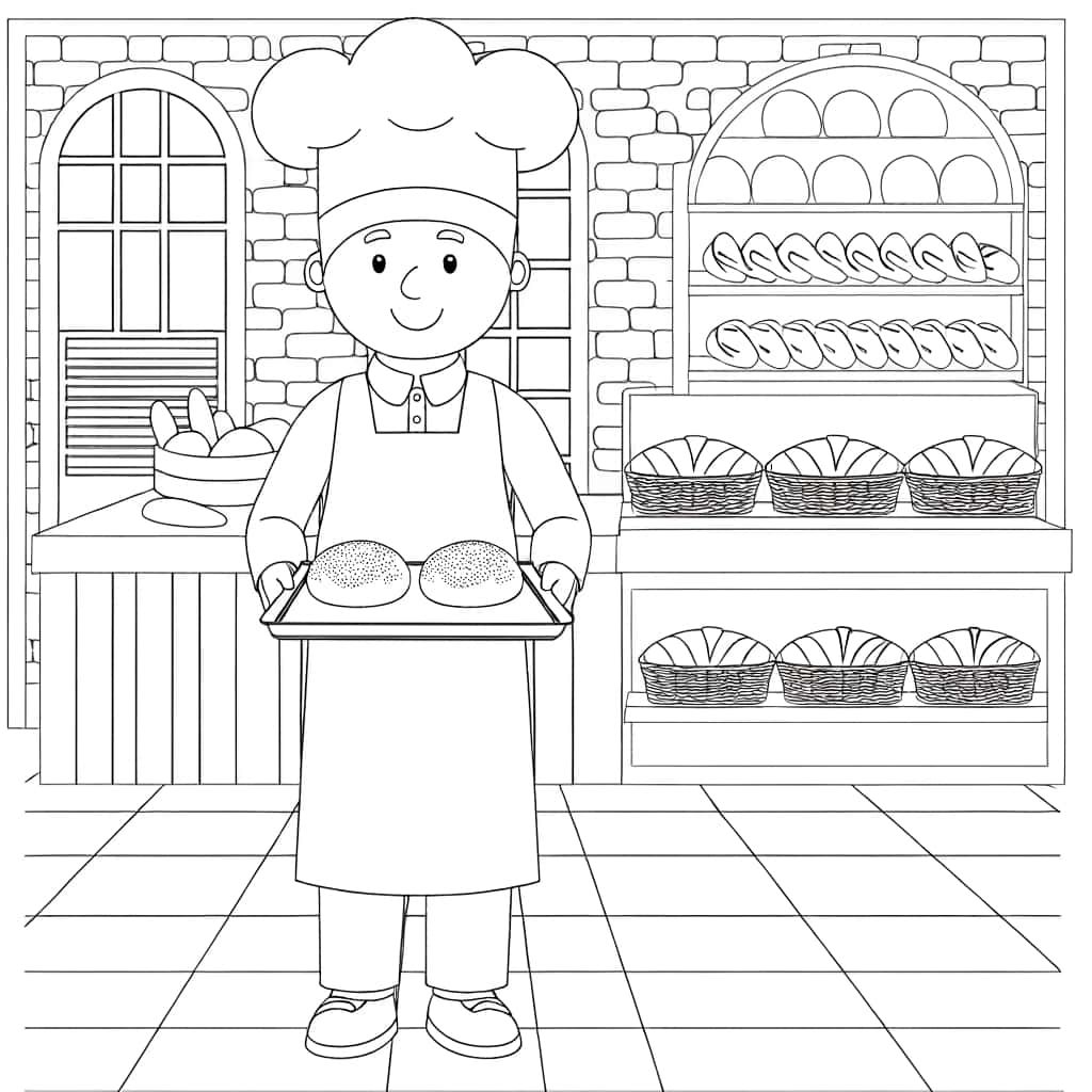 Coloriage Boulanger en action à imprimer et colorier