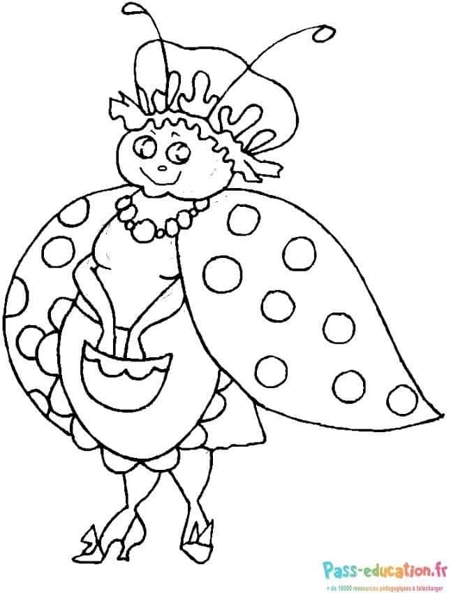 Coloriage Dame Coccinelle à imprimer et colorier